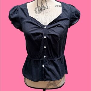 Y2K 2000’S JUICY COUTURE Black Short Sleeve Blouse Size Small Excellent Cond